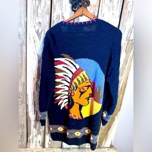 Marsh Landing Cardigan Tribal Indian Chief Print Cardigan Size Small Vintage